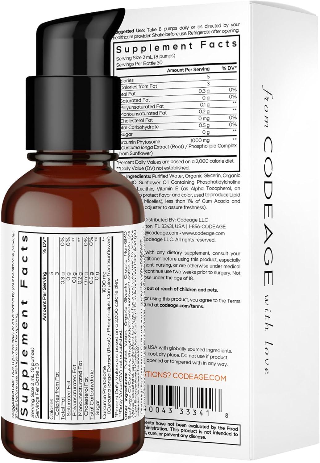 image:imageCodeage Liposomal Curcumin Phytosome Liquid Supplement Turmeric Curcumin Vegan Liquid Drops PlantBased Curcuma Longa Dropper Curcumina Sunflower Phospholipid SugarFree Citrus Flavor 2 fl oz