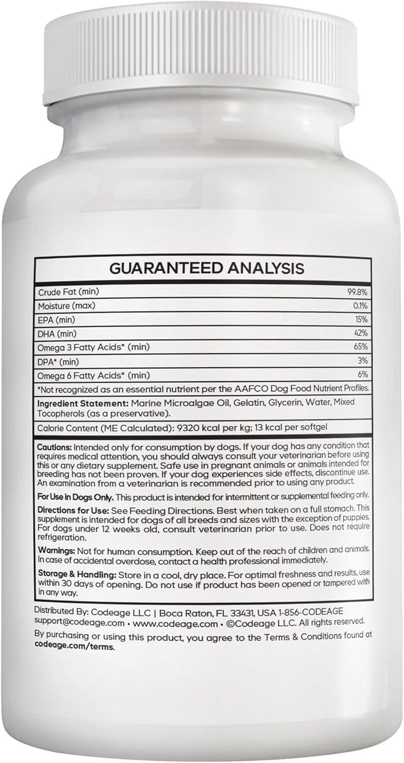 image:imageDNA PET Algal Oil Complex for Dogs Omega 3 amp 6 Fatty Acids with EPA amp DHA from Microalgae FishFree Omega Oil Supplement for Dogs All Breeds 60 Softgels
