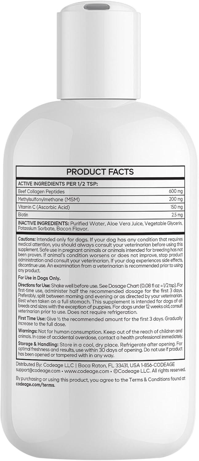 image:imageDNA PET Liquid Collagen for Dogs Beef Collagen Peptides with Vitamin C Biotin amp MSM Bacon Flavor Liquid Supplement for Skin Coat amp Joint Care Canine Supplement All Dog Breeds 4 fl oz