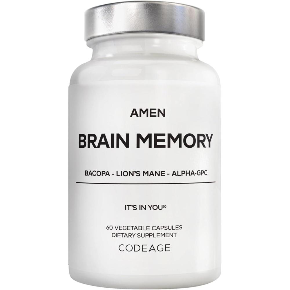 image:imageAmen Brain Memory Supplement Bacopa Lions Mane AlphaGPC Citicoline Phosphatidylserine Rhodiola Ginkgo BioPerine Huperzine A  NSF Certified Cognition amp Mind Vitamins NonGMO  60 Capsules