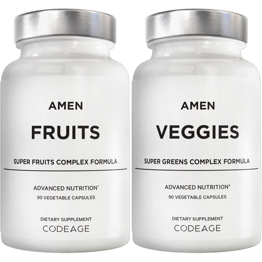 image:imageAmen Fruits Veggies Vitamins Bundle Raw Whole Food Multivitamin Capsules Greens Vegetables Red Fruits amp Berries Vegan Blend Fibers Phytonutrients Superfood Minerals Supplement NonGMO 180 ct