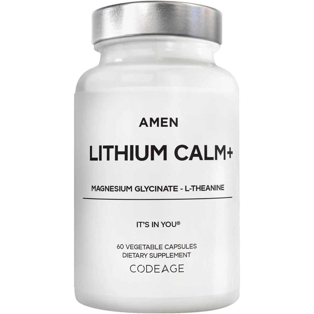 image:imageAmen Lithium Calm Supplement Lithium Orotate Pills with Magnesium Glycinate amp Oxide LTheanine GlutenFree NonGMO 60 Capsules