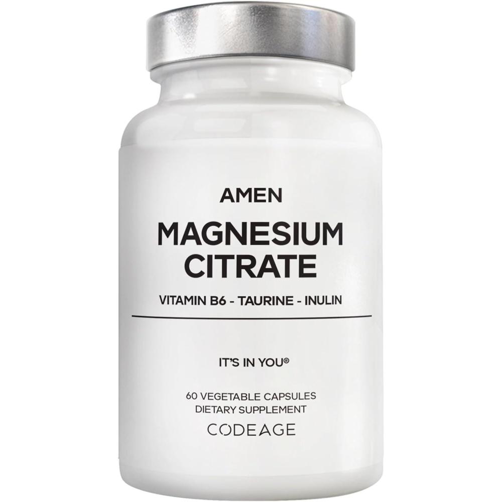 image:imageAmen Magnesium Citrate Supplement Magnesium Pills with Vitamin B6 P5P Taurine Inulin Bioperine Black Pepper GlutenFree NonGMO 60 Capsules