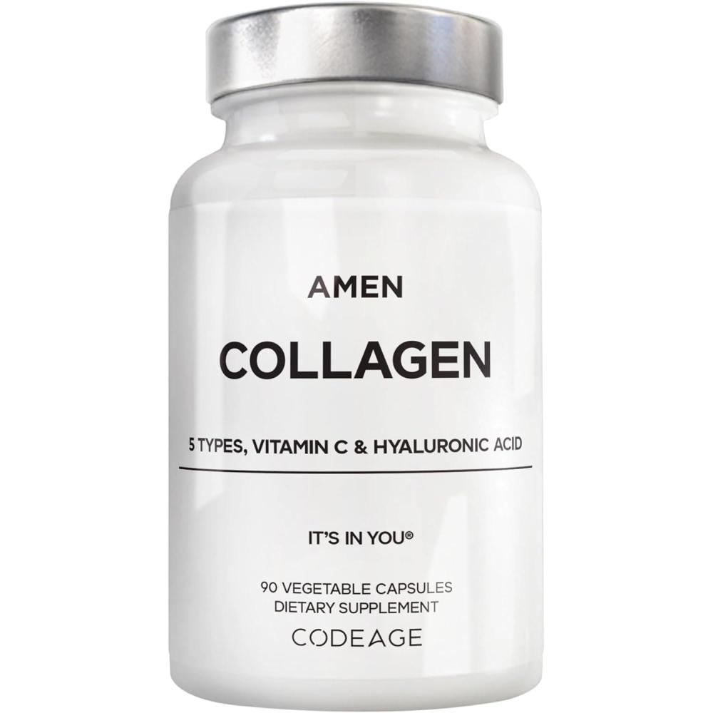 image:imageAmen Multi Collagen Peptides Capsules with Hyaluronic Acid and Vitamin C 5 Types of Collagen Protein Type I II III V X Grass Fed Hydrolyzed 18 Amino Acids Collagen Supplement 90 Pills