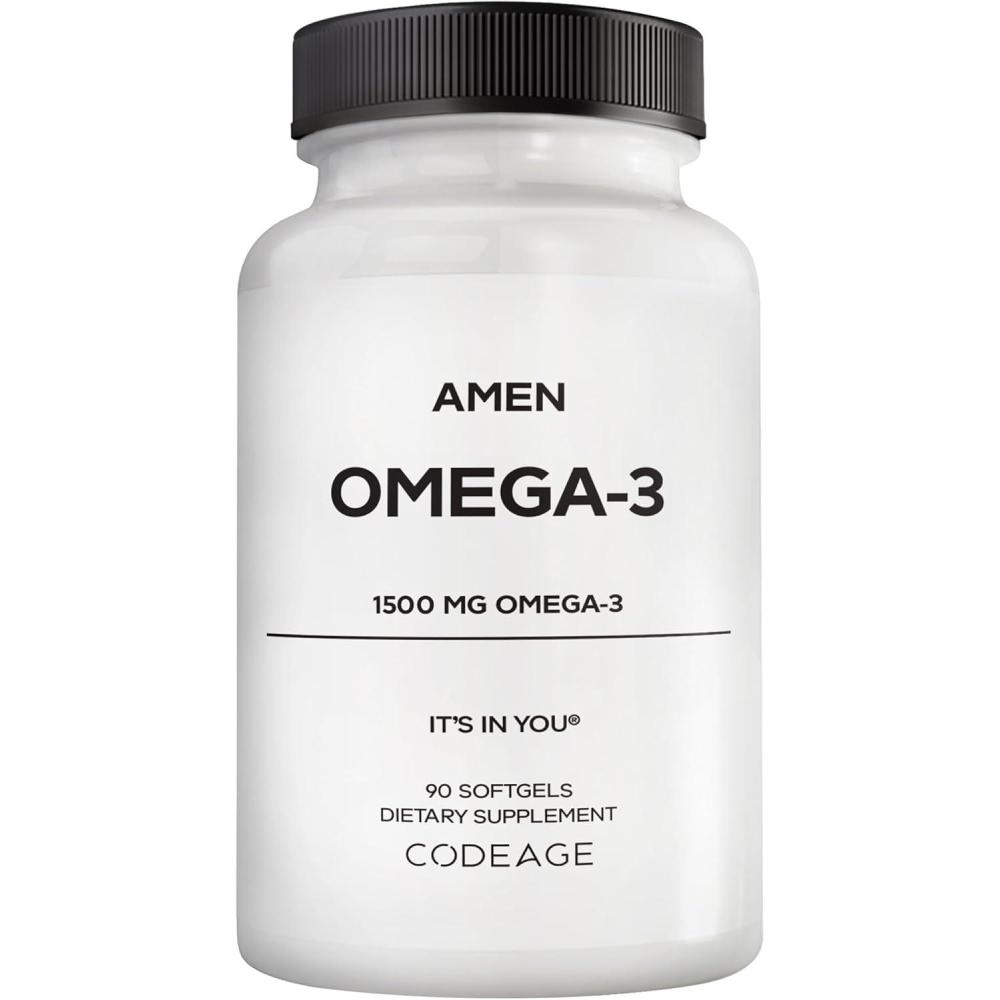 image:imageAmen Omega3 Supplement 1500mg HighPotency Daily Omega 3 EPA and DHA Fatty Acids Fish Oil 45Day Supply Fatty Acid Supplements Fish Oil Pills NonGMO 90 Soft Gels Capsules