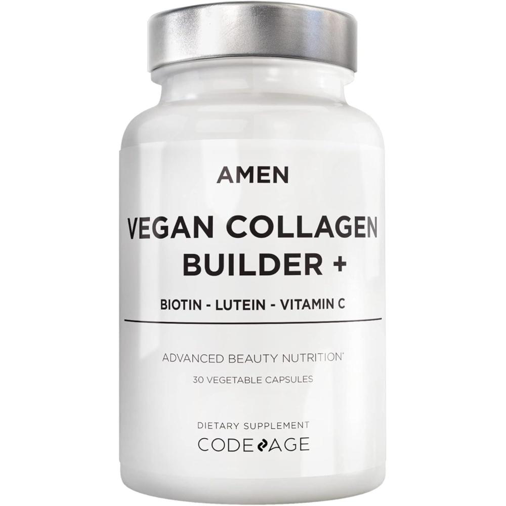 image:imageAmen PlantBased Vegan Collagen Builder Supplement Organic Whole Foods Lutein Vitamin C Biotin Lysine Proline Collagen Boosters Organic Cranberry Lemon Strawberry Once A Day 30 Capsules