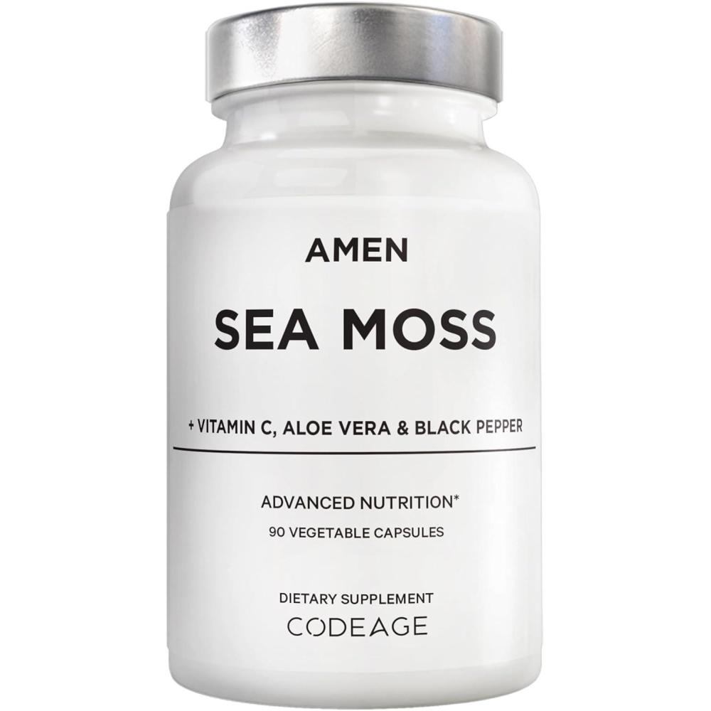 image:imageAmen Sea Moss Supplement 1000mg Organic Irish Sea Moss Bladderwrack Burdock Vitamin C Aloe Vera Black Pepper Seaweed Superfood Vitamins Minerals and Antioxidants NonGMO 90 Capsules