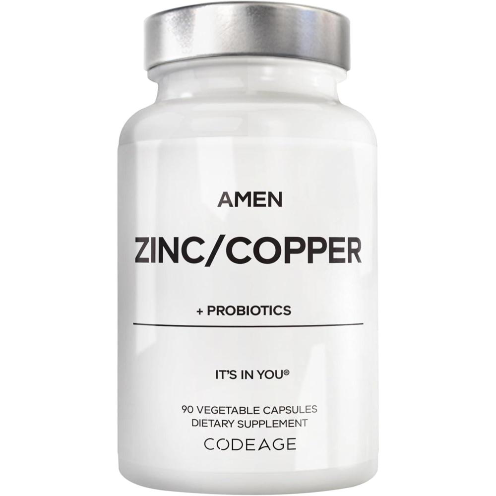 image:imageAmen Zinc amp Copper Supplement  Probiotics 3 Months Supply One Per Day  50 mg Zinc Picolinate Vitamin Pills  Essential Minerals Supplements  2 Billion CFUs Probiotic  Vegan NonGMO 90 Capsules