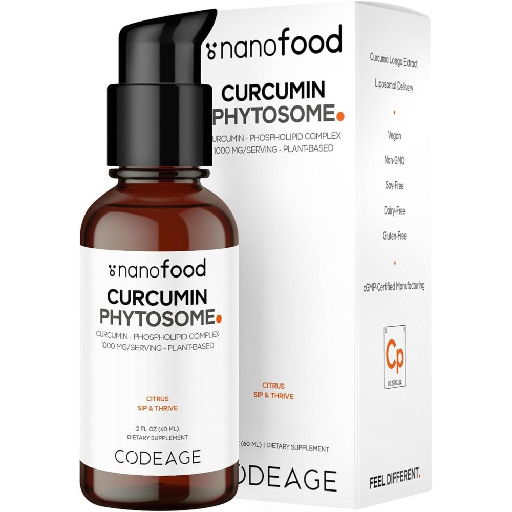image:imageCodeage Liposomal Curcumin Phytosome Liquid Supplement Turmeric Curcumin Vegan Liquid Drops PlantBased Curcuma Longa Dropper Curcumina Sunflower Phospholipid SugarFree Citrus Flavor 2 fl oz