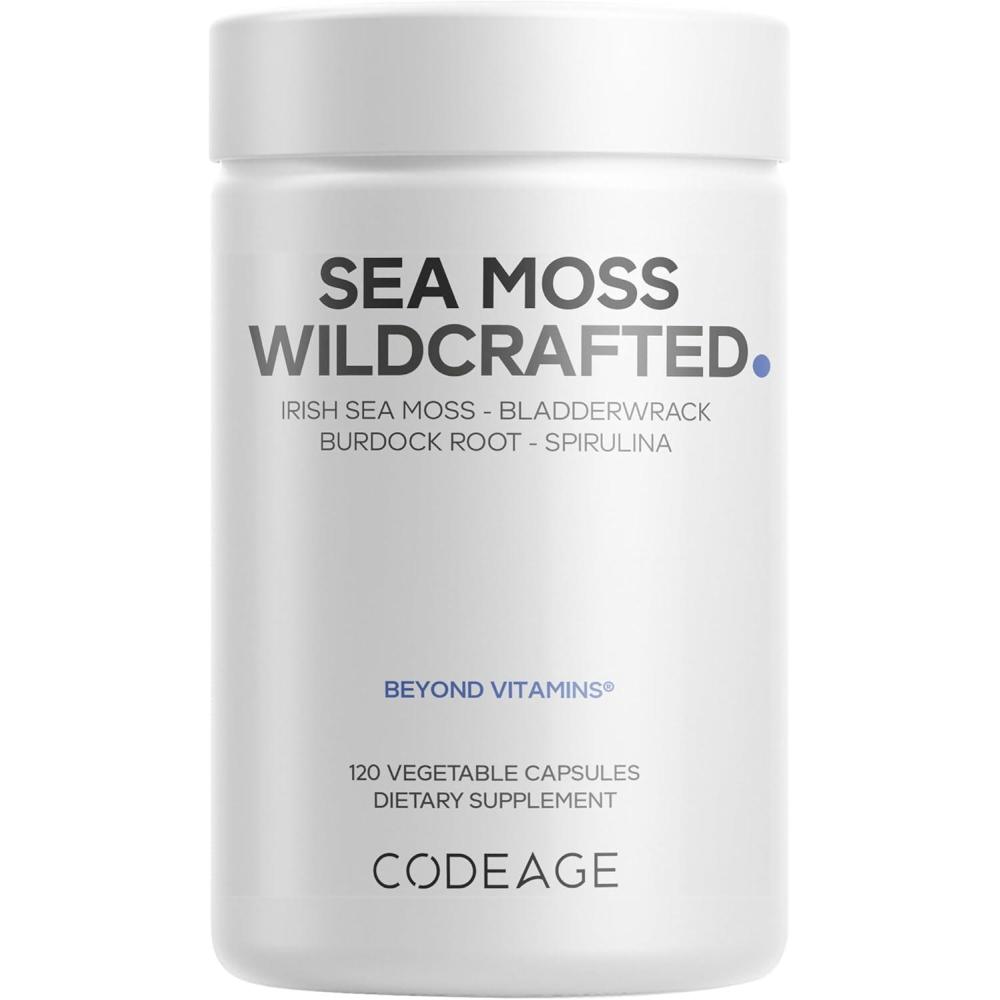 image:imageCodeage Raw Wildcrafted Irish Sea Moss Supplement Spirulina Algae Bladderwrack Seaweed Burdock Root Black Pepper Vegan NonGMO 120 Capsules