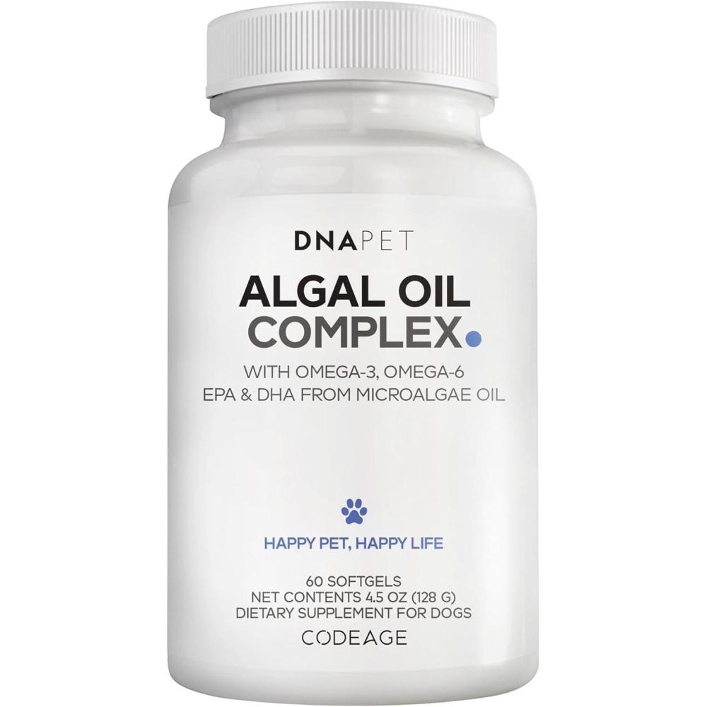 image:imageDNA PET Algal Oil Complex for Dogs Omega 3 amp 6 Fatty Acids with EPA amp DHA from Microalgae FishFree Omega Oil Supplement for Dogs All Breeds 60 Softgels