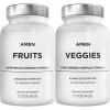 Amen Fruits + Veggies Vitamins Bundle, Raw Whole Food Multivitamin Capsules, Greens Vegetables, Red Fruits & Berries Vegan Blend, Fibers + Phytonutrients Superfood Minerals Supplement, Non-GMO, 180 ct