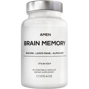 Amen Brain Memory Supplement- Bacopa, Lion’s Mane, Alpha-GPC, Citicoline, Phosphatidylserine, Rhodiola, Ginkgo, BioPerine, Huperzine A – NSF Certified Cognition & Mind Vitamins, Non-GMO – 60 Capsules