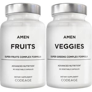 Amen Fruits + Veggies Vitamins Bundle, Raw Whole Food Multivitamin Capsules, Greens Vegetables, Red Fruits & Berries Vegan Blend, Fibers + Phytonutrients Superfood Minerals Supplement, Non-GMO, 180 ct