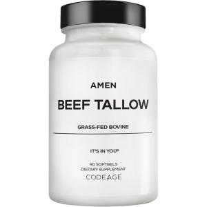 Amen Grass-Fed Beef Tallow Supplement – Whole Food Bovine Tallow with Naturally Occurring Fatty Acids, Non-GMO & Gluten Free, Paleo Friendly – 90 Softgel Capsules