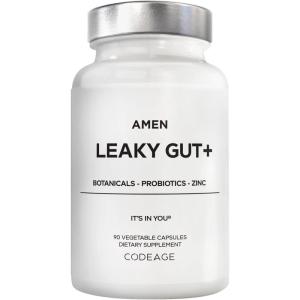 Amen Leaky Gut Supplement – Advanced Formula with Bioavailable L Glutamine, Zinc, Turmeric, DGL Licorice Root – Marshmallow Root – Probiotics & Fermented Prebiotics – Vegan, Non-GMO – 90 Capsules(90 Count (Pack of 1))