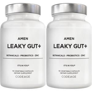 Amen Leaky Gut Supplement – Advanced Formula with Bioavailable L Glutamine, Zinc, Turmeric, DGL Licorice Root – Marshmallow Root – Probiotics & Fermented Prebiotics – Vegan, Non-GMO – 90 Capsules(90 Count (Pack of 2))