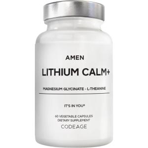 Amen Lithium Calm+ Supplement – Lithium Orotate Pills with Magnesium Glycinate & Oxide, L-Theanine – Gluten-Free, Non-GMO – 60 Capsules