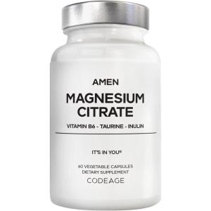 Amen Magnesium Citrate Supplement – Magnesium Pills with Vitamin B6 P5P, Taurine, Inulin, Bioperine Black Pepper – Gluten-Free, Non-GMO- 60 Capsules