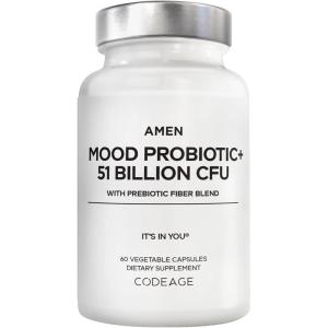 Amen Mood Probiotic Supplement 51 Billion CFU – Organic Prebiotics and Probiotics – Acidophilus Probiotic Pills, Fibers – Mood Organic Ashwagandha, Blueberries – Vegan & Non-GMO – 60 Capsules