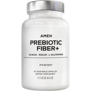Amen Prebiotic Fiber Supplement – Organic Acacia & Chicory Inulin Fiber, L-Glutamine – Digestive Support – Vegan, Non-GMO – 60 Capsules
