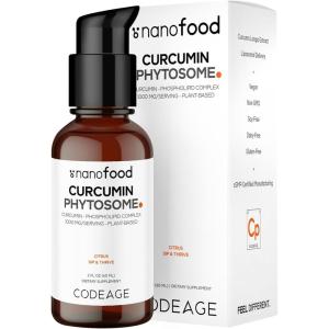 Codeage Liposomal Curcumin Phytosome Liquid Supplement, Turmeric Curcumin Vegan Liquid Drops, Plant-Based Curcuma Longa Dropper, Curcumina, Sunflower Phospholipid, Sugar-Free, Citrus Flavor, 2 fl oz