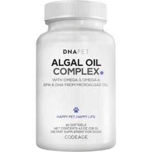 DNA PET Algal Oil Complex for Dogs – Omega 3 & 6 Fatty Acids with EPA & DHA from Microalgae – Fish-Free Omega Oil Supplement for Dogs – All Breeds – 60 Softgels