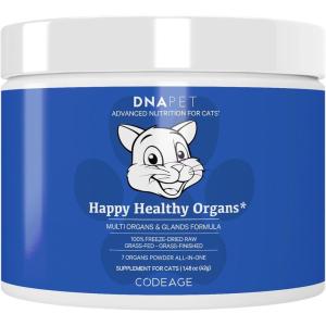 DNA PET Happy Healthy Organs & Glands Supplement For Cats, Freeze-Dried Raw Bovine Liver Grass-Fed Bone Marrow Heart Kidney Pancreas, Bovine Thymus Iron Multi Organ Powder, Joints Cat Vitamins 1.48 oz