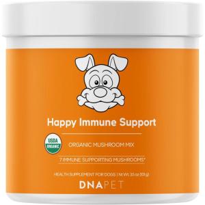 DNA PET Happy Immunity USDA Certified Organic Mushroom Complex for Dogs, Organic Cordyceps Shiitake Reishi, Vegan Mushroom Blend Powder Canine Supplement, Advanced Mushroom Mix, Non-GMO, 3.5 oz