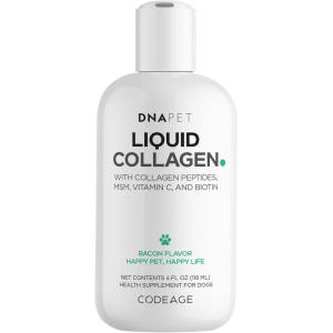 DNA PET Liquid Collagen for Dogs – Beef Collagen Peptides with Vitamin C, Biotin & MSM – Bacon Flavor Liquid Supplement for Skin, Coat & Joint Care – Canine Supplement – All Dog Breeds – 4 fl oz