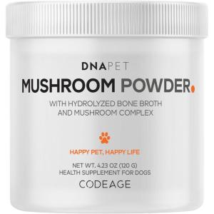 DNA PET Mushroom Powder for Dogs with Hydrolyzed Bone Broth – Cordyceps, Lion’s Mane, Reishi & Turkey Tail – Canine Powder Supplement for Immune & Gut Support – All Dog Breeds – 4.23 Oz