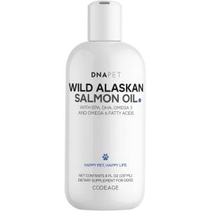 DNA PET Wild Alaskan Salmon Oil for Dogs – EPA, DHA, Omega 3 & 6 Fatty Acids for Pets – Liquid Fish Oil Supplement for Dogs – All Breeds – 8 fl oz