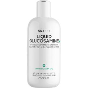 DNA Pet Liquid Glucosamine for Dogs – Glucosamine, Chondroitin, MSM, Hyaluronic Acid, Manganese Chelate for Pets – Liquid Dog Supplement – All Breeds – 8 fl oz
