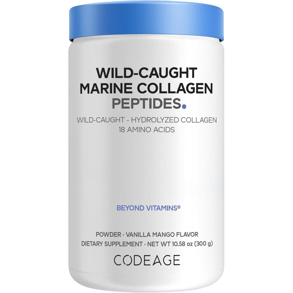image:imageCodeage Wild Caught Marine Collagen Peptides Hydrolyzed Fish Collagen Protein Supplement Type 1 amp 3 Amino Acids for Skin Hair Nails Vanilla Mango Flavored NonGMO 1058 Oz
