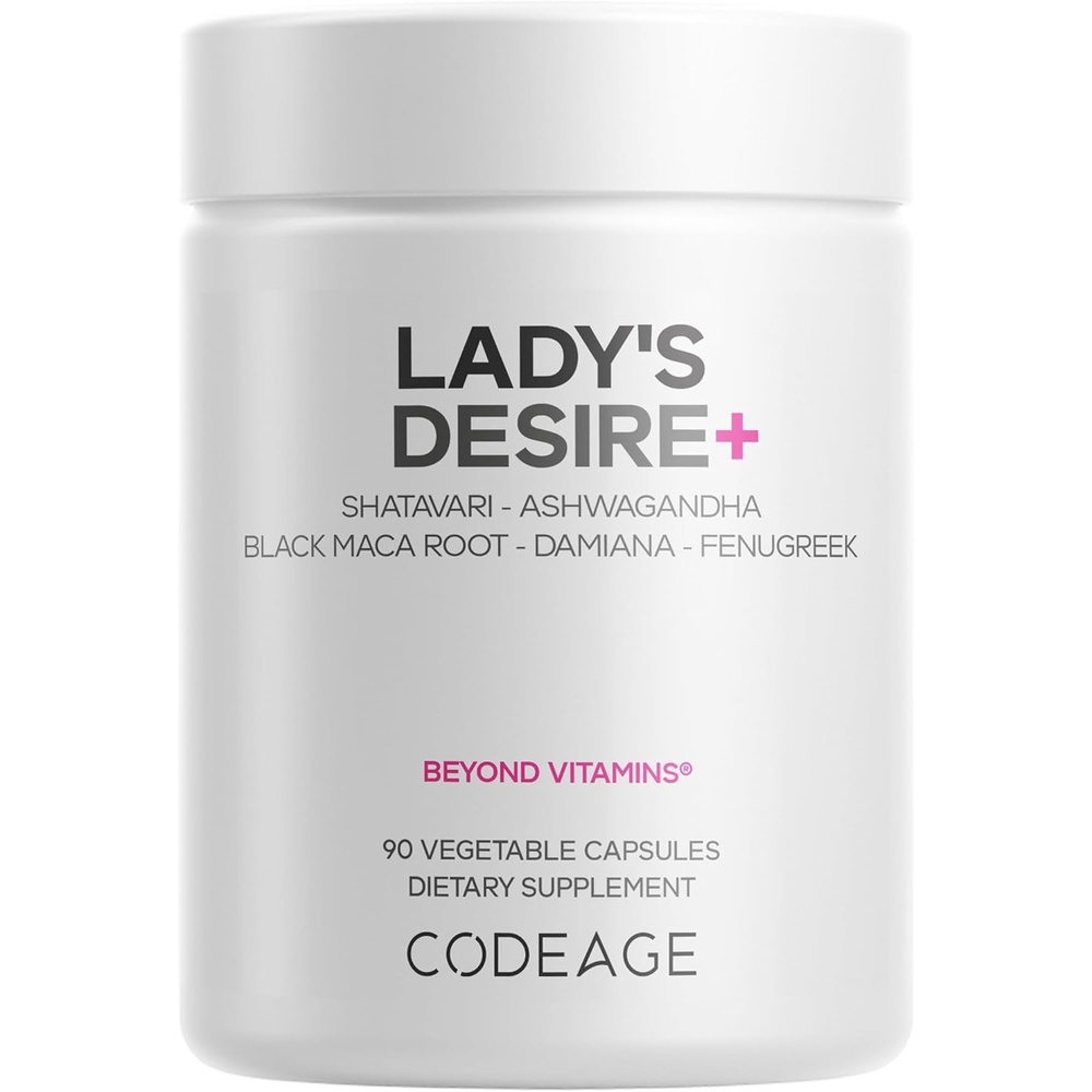 image:imageCodeage Ladys Desire Supplement  Shatavari Damiana Black Maca LArginine Ashwagandha Fenugreek Tribulus Terrestris Vitamin B6  Passion Energy Vitality Support for Women  90 Capsules