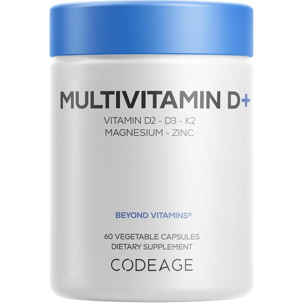 image:imageCodeage Multivitamin D with K2 Magnesium amp Zinc 60 Capsules Features vitamins D2 and D3 providing 4000 IU per serving with vitamin K2 MK7